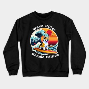 Wave Rider Beagle Edition- Beagle Surfing on the Great Waves off Kanagawa Crewneck Sweatshirt